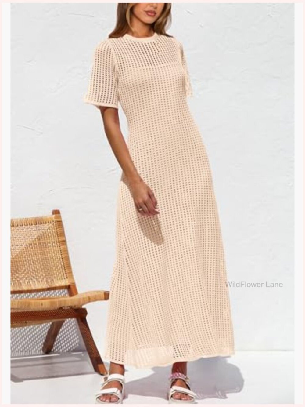 Eyelet Cover Up Dress - Summer Maxi Beach Vacation Sundress - Picture 3 of 7